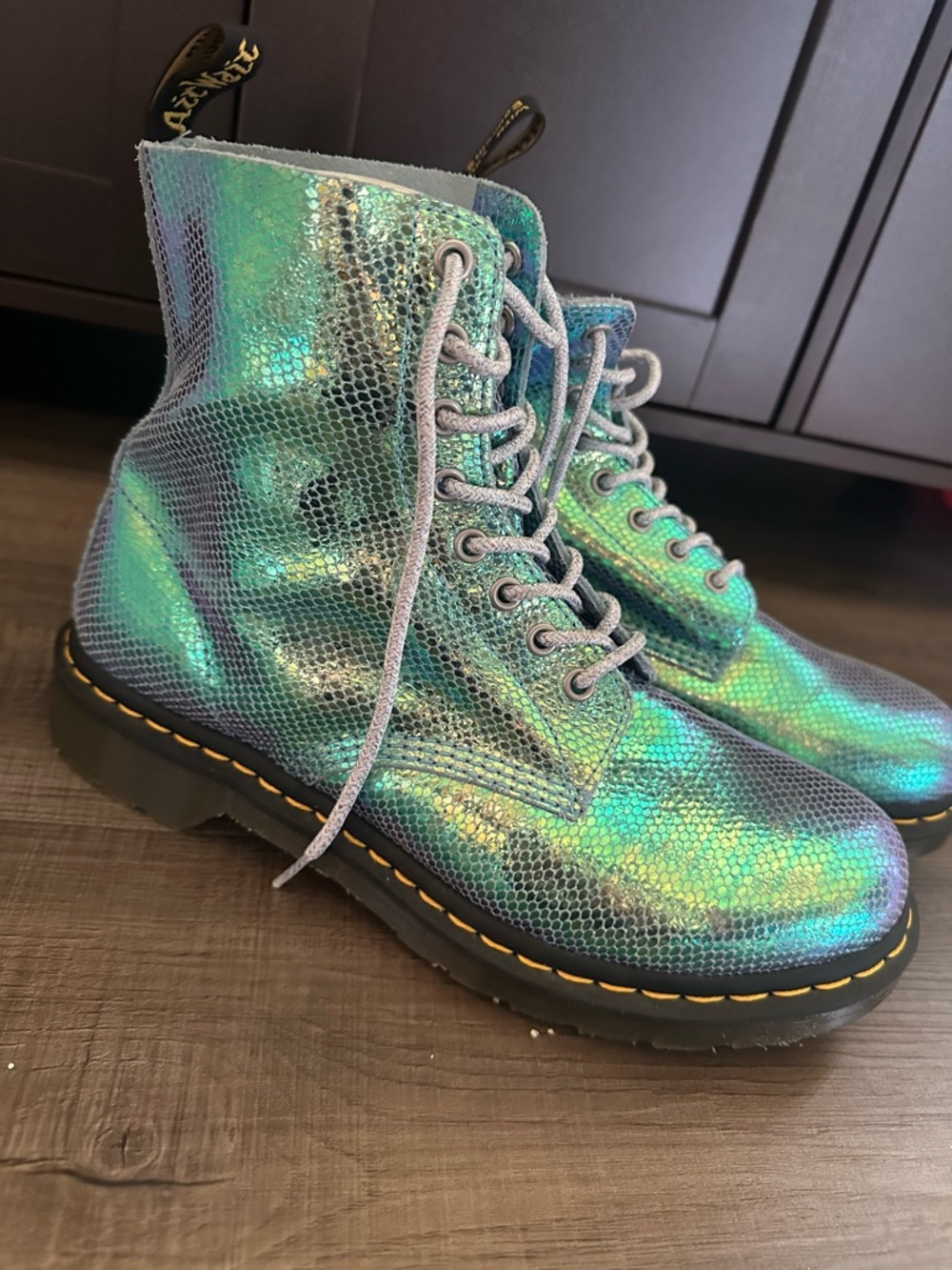 Dr. Martens Iridescent Green Lace-Up Combat Boots